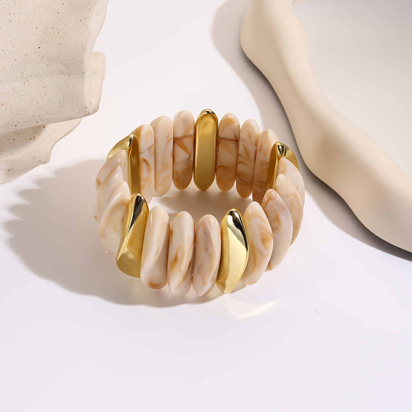 Women's Vintage Amber Pattern Resin Stretch Bangle, Stackable Bracelet